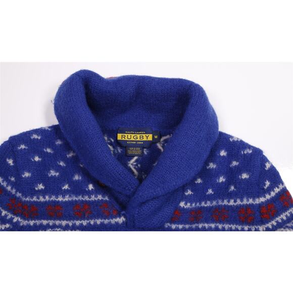 Ralph Lauren Rugby Blue Indian Head Shawl Wool Heavy Thick Sweater XS - Picture 6 of 8